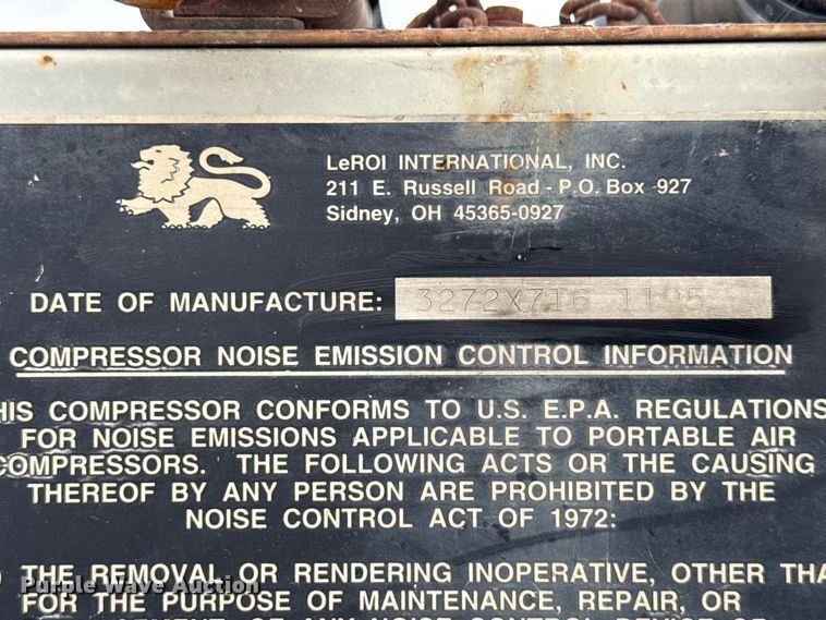 image for item EN3975 1995 LeROI Q185DJ-E air compressor