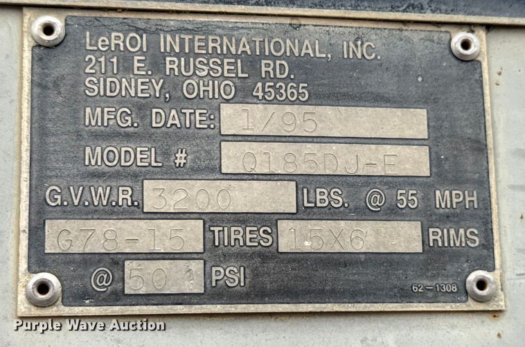 image for item EN3975 1995 LeROI Q185DJ-E air compressor