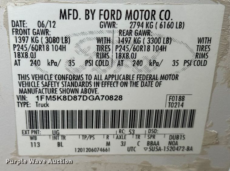 image for item EN3976 2013 Ford Explorer XLT SUV