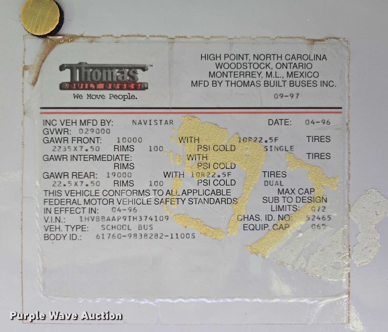 image for item ES2708 1996 International 3800 school bus