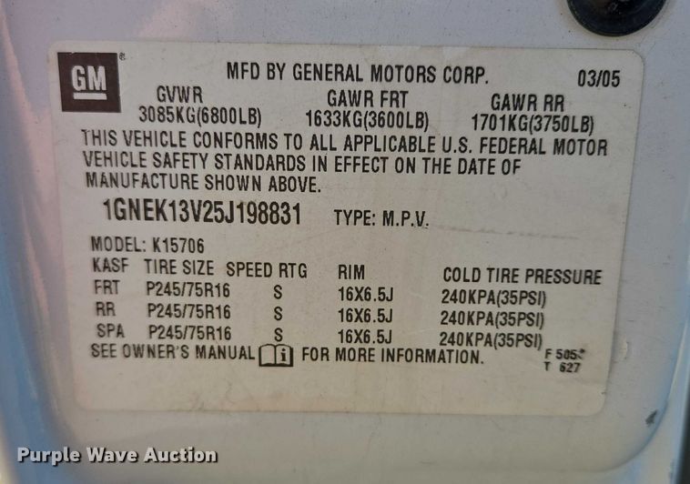 image for item ES2714 2005 Chevrolet Tahoe SUV
