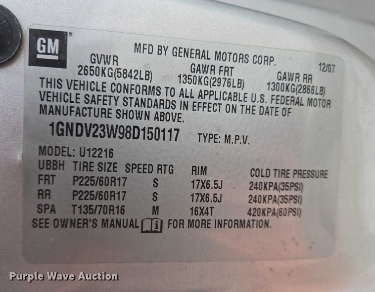 image for item ES2811 2008 Chevrolet Uplander van