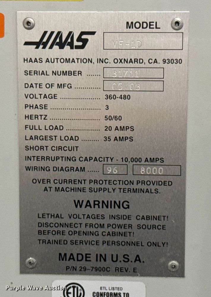 image for item ES5648 2003 Haas VF-1D milling machine