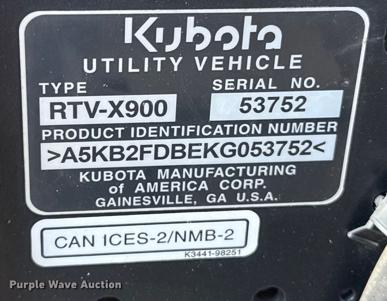 image for item ES5651 2019 Kubota RTV-X900 utility vehicle