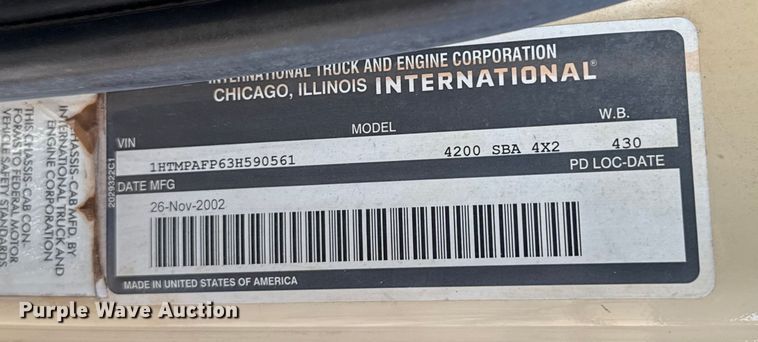 image for item ES5654 2003 International 4200 dump truck