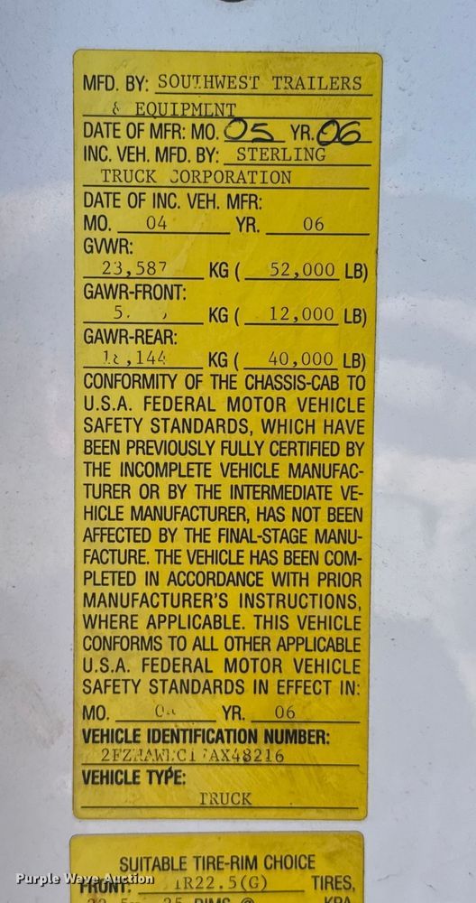 image for item ES5674 2007 Sterling L-Line dump flatbed truck