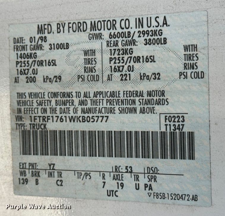 image for item ET4338 1998 Ford F150 pickup truck