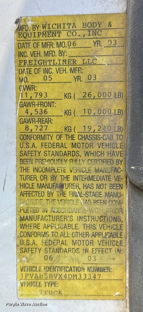 image for item ET4341 2004 Freightliner FC80 box truck