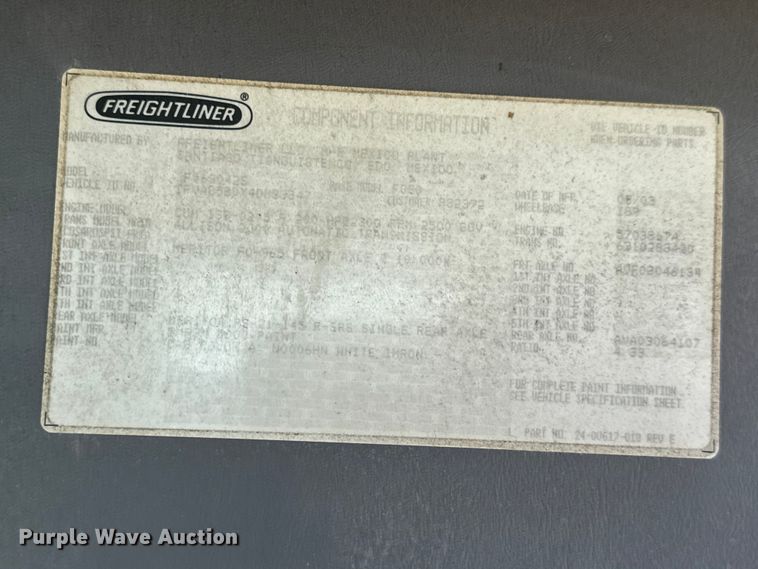 image for item ET4341 2004 Freightliner FC80 box truck