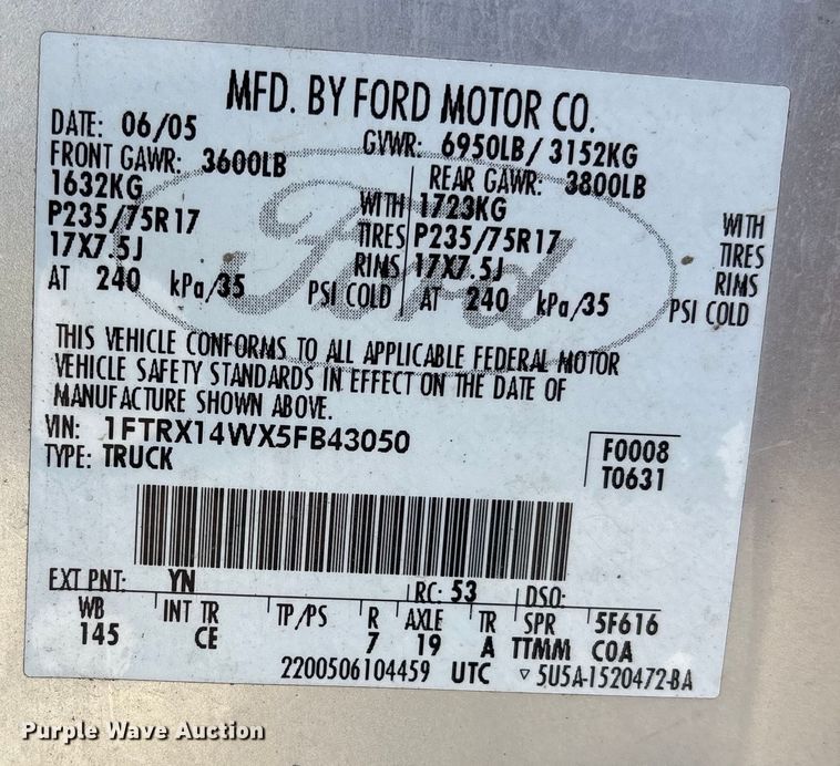 image for item ET4405 2005 Ford F150 Ext. Cab pickup truck