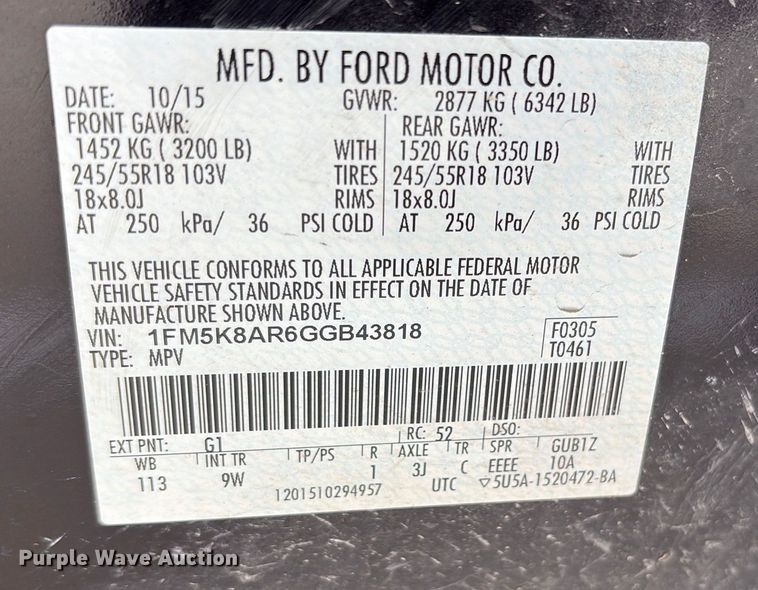 image for item ET7492 2016 Ford Explorer Police Interceptor SUV