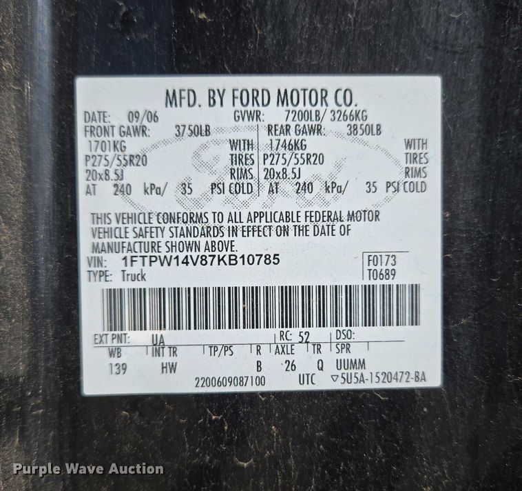 image for item EU3993 2007 Ford F150 Lariat Crew Cab pickup truck