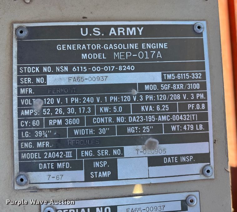 image for item EU4803 US Army MEP-017A generator
