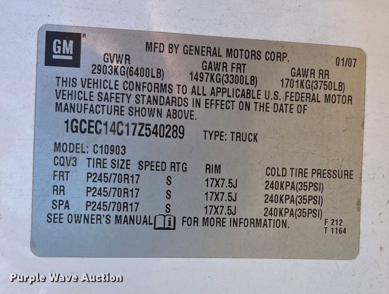 image for item EV2600 2007 Chevrolet Silverado 1500 pickup truck