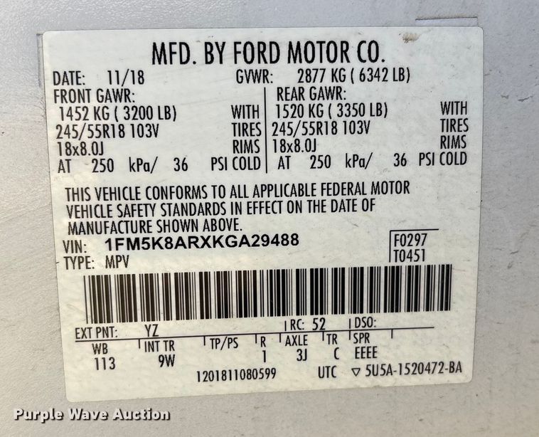 image for item EV2601 2019 Ford Explorer Police Interceptor SUV