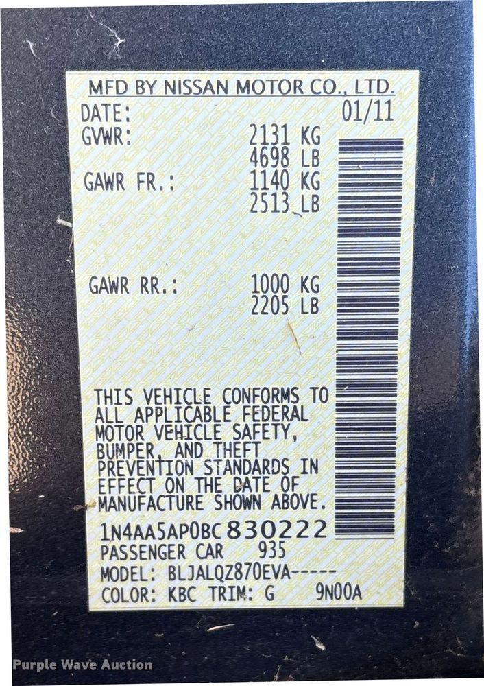 image for item EV2613 2011 Nissan Maxima 