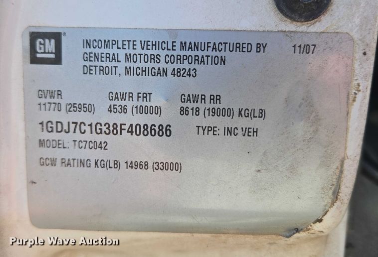 image for item EV2623 2008 GMC C7 dump truck