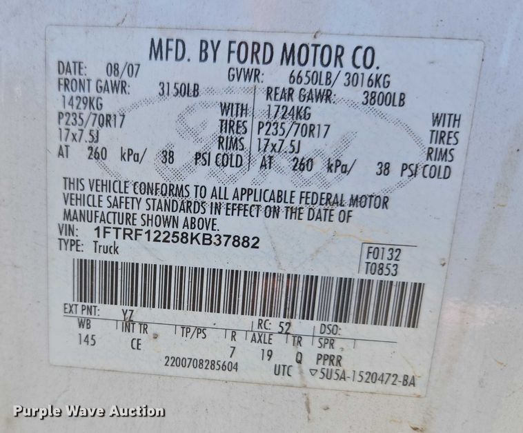 image for item EV2624 2008 Ford F150 Ext. Cab pickup truck