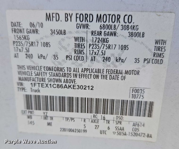 image for item EV2625 2010 Ford F150 Ext. Cab pickup truck