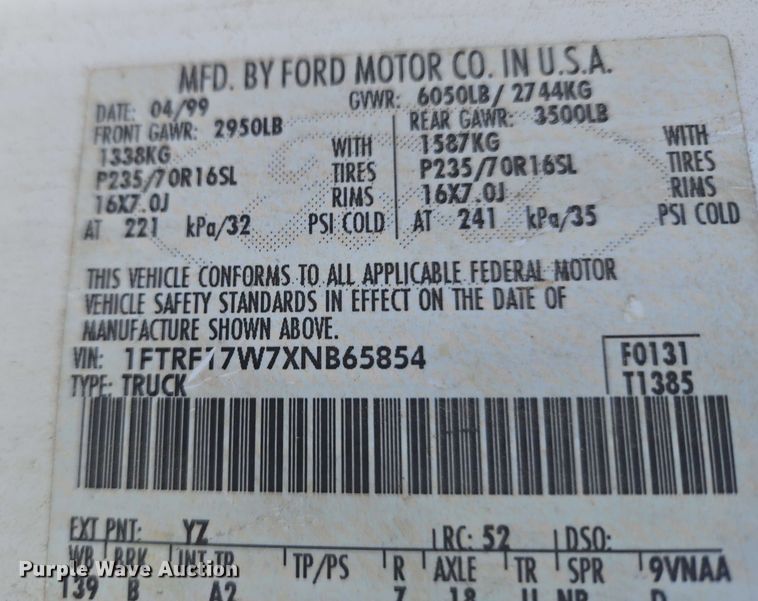 image for item EV2629 1999 Ford F150 pickup truck