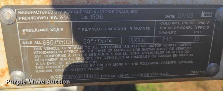 image for item EV2630 2003 Kustom Signals, Inc. radar trailer