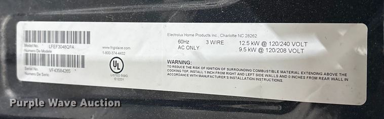 image for item EV2641 Frigidaire oven