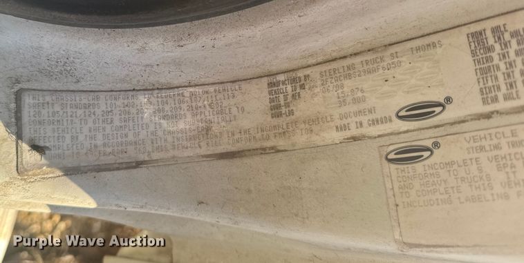 image for item FB0558 2009 Sterling Acterra refuse truck