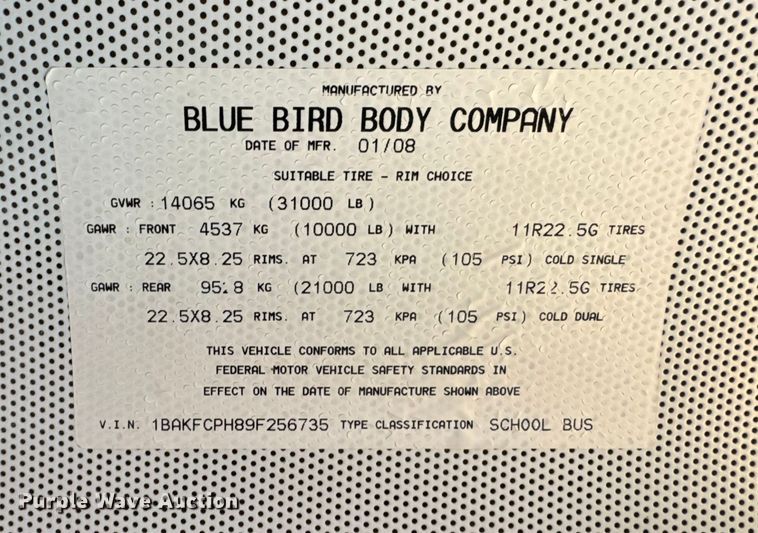 image for item FB0576 2009 Blue Bird Vision school bus