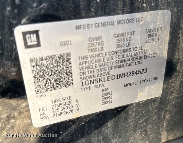 image for item FB0615 2021 Chevrolet Tahoe SUV