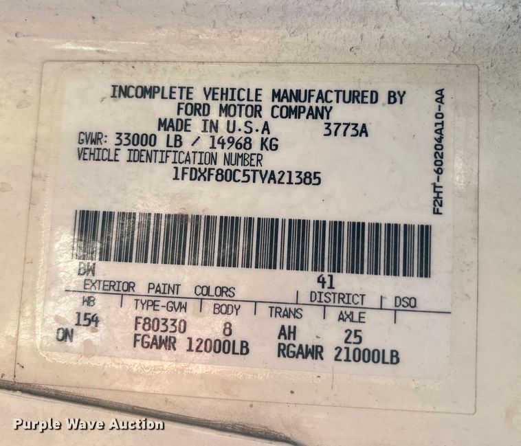 image for item FB3473 1996 Ford F800 sewer jetter truck