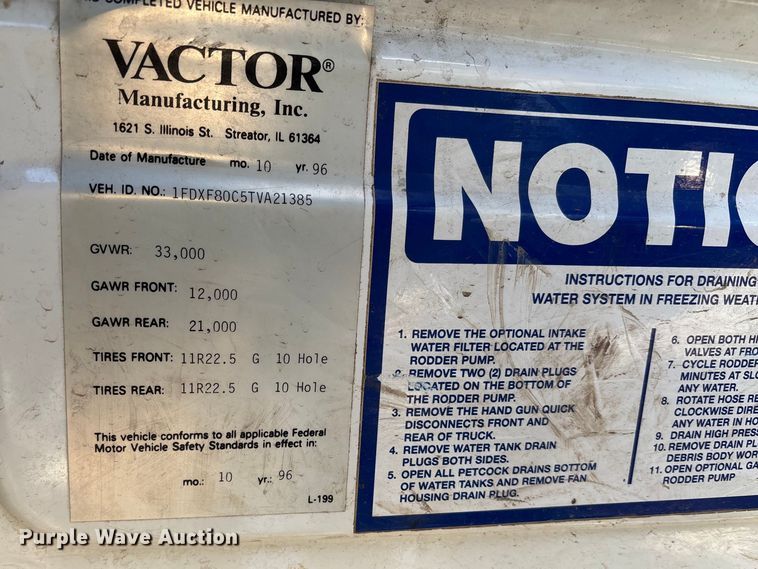 image for item FB3473 1996 Ford F800 sewer jetter truck