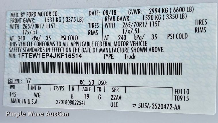 image for item FG0025 2018 Ford F150 Crew Cab flatbed pickup truck