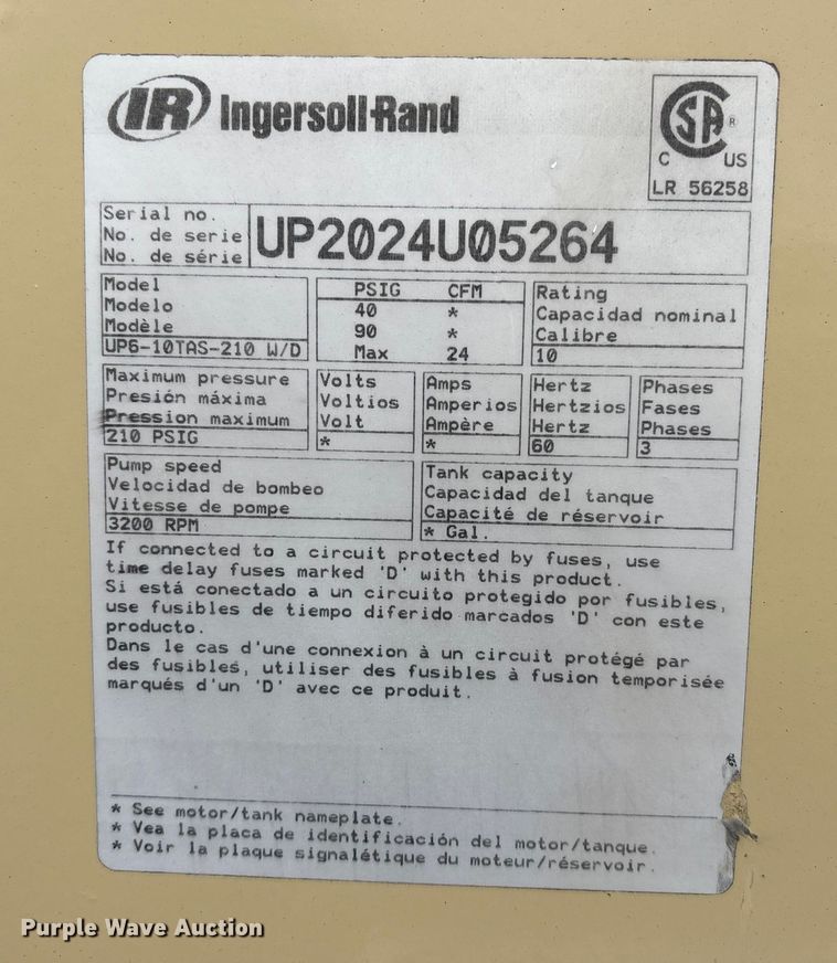 image for item FG2536 Ingersoll-Rand UP6-10TAS-210 W/D air compressor