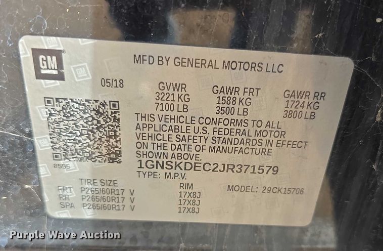 image for item FI0690 2018 Chevrolet Tahoe Police SUV