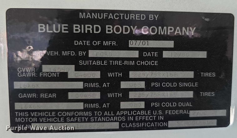 image for item FI0753 2001 Ford E450 school bus