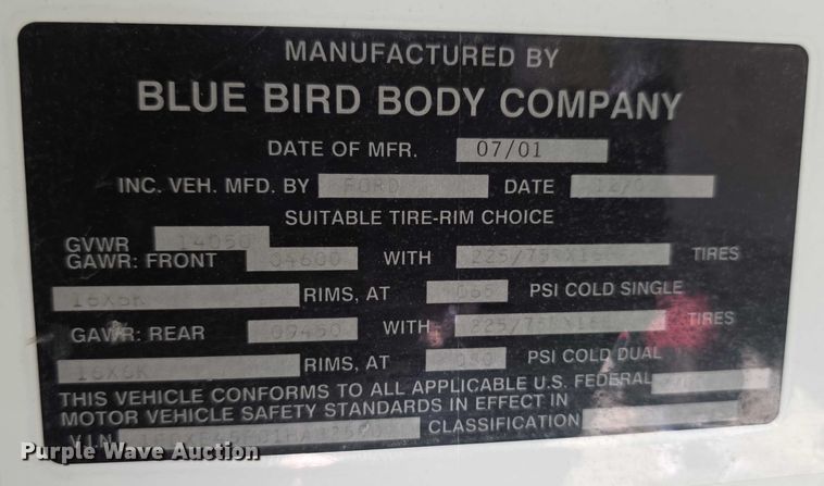 image for item FI0754 2001 Ford E450 school bus