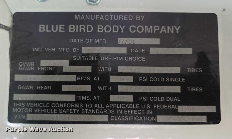 image for item FI0755 2001 Ford E450 school bus