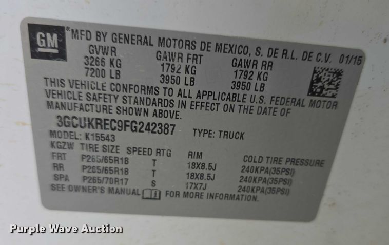 image for item FI0810 2015 Chevrolet Silverado 1500 Crew Cab pickup truck