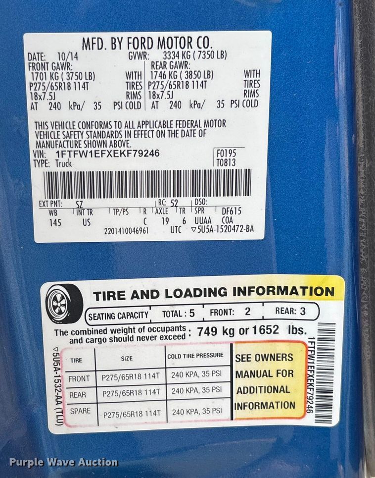 image for item FI1605 2014 Ford F150 Crew Cab pickup truck