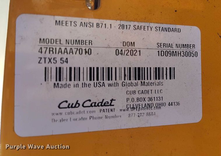 image for item IH9406 2021 Cub Cadet ZTX5 54 ZTR lawn mower