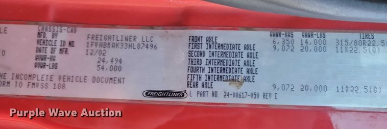 image for item NO9882 2003 Freightliner FL80 dump truck