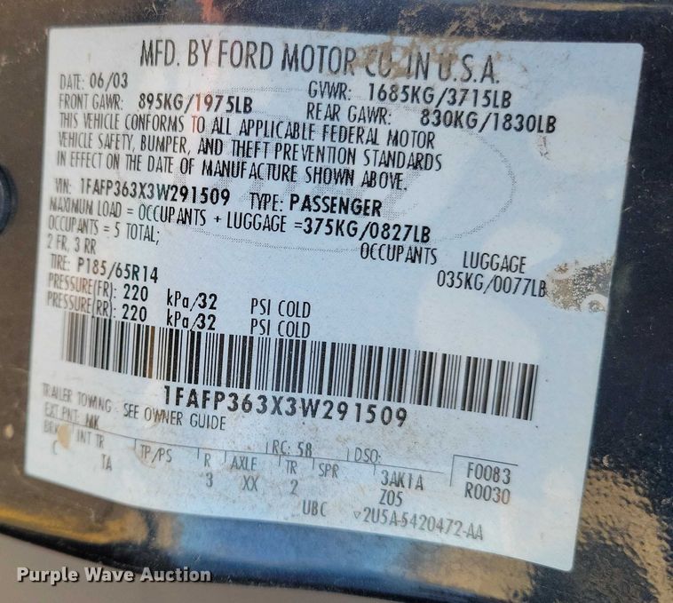 image for item NO9931 2003 Ford  Focus 
