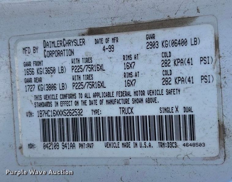 image for item OE9343 1999 Dodge Ram 1500 pickup truck