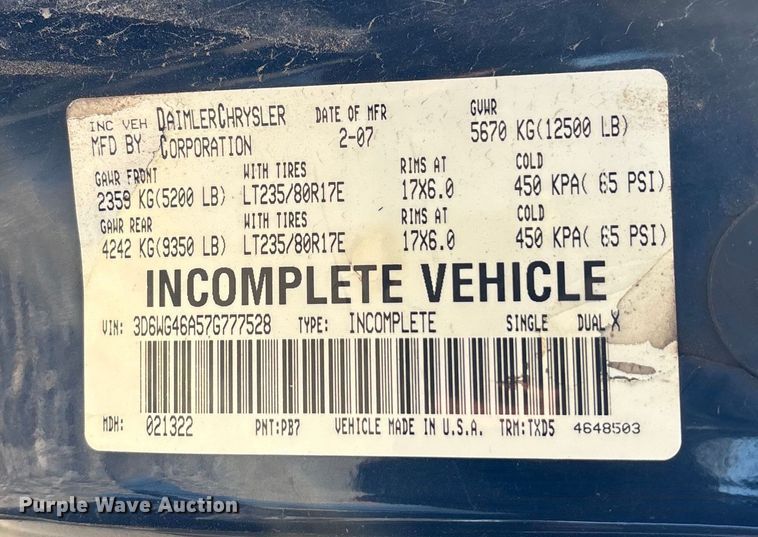 image for item OE9347 2007 Dodge Ram 3500 dump bed pickup truck