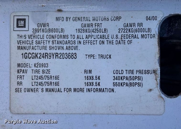 image for item OE9349 2000 Chevrolet K2500 dump bed pickup truck