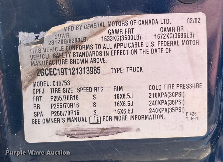 image for item OE9354 2002 Chevrolet Silverado 1500 Ext. Cab pickup truck