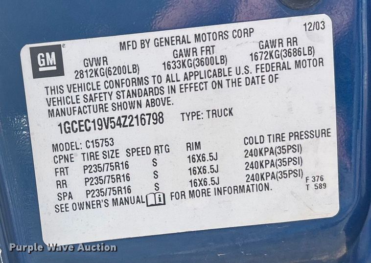 image for item OE9358 2004 Chevrolet Silverado 1500 Ext. Cab pickup truck