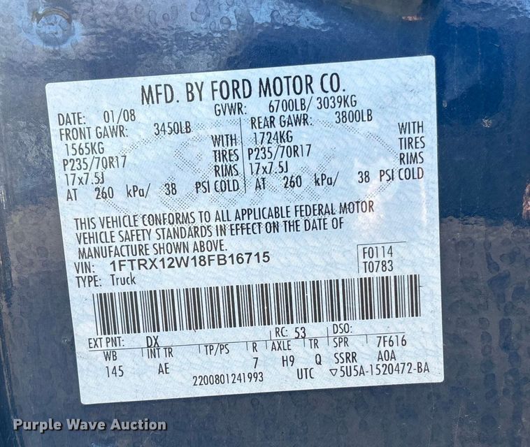 image for item OE9361 2008 Ford F150 Ext. Cab pickup truck