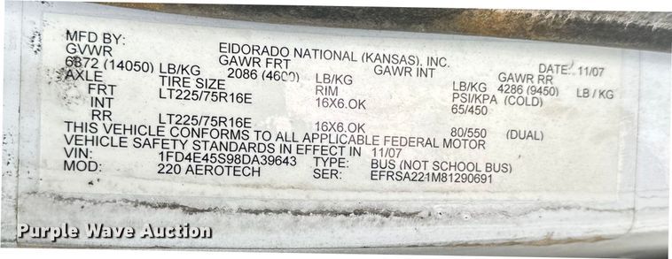 image for item OJ9926 2008 Ford E450 Super Duty shuttle bus