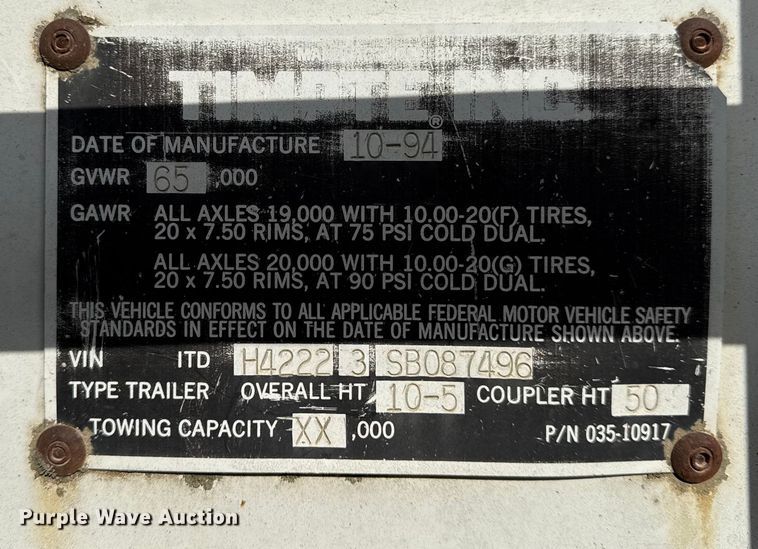 image for item EN0197 1995 Timpte Super Hopper grain trailer